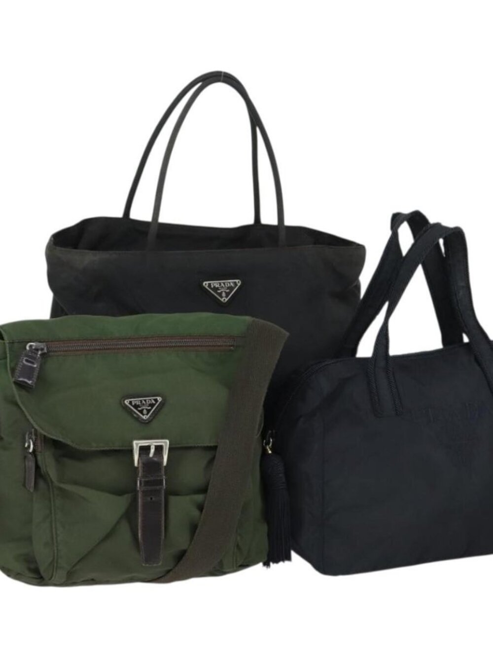 PRADA Shoulder Bag Nylon 3 Set Black Navy khaki Auth 165123